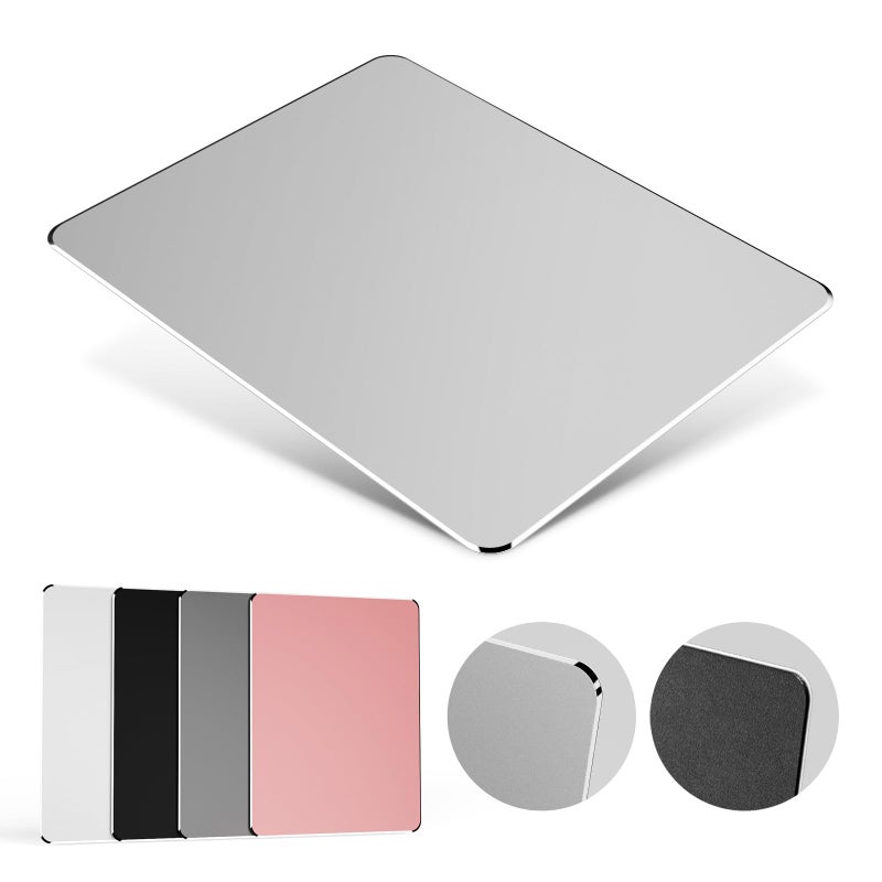 HONKID Hard Metal Mouse Pad for Desk, Aesthetic Rigid Mouse Pad for Magic Mouse and Pro/Air with Stable Rubber Base, Aluminum Mousepad for Travel and Home Office (Silver) - Image 1